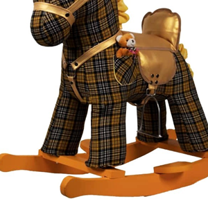 راکر اسب کودک چوبی شطرنجی طلایی - مشکی -اسباب بازی